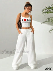 Casual Wrinkle Solid Color Long Autumn Winter Straight Drawstring Loose Trouser