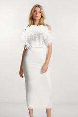 Robe de soirée élégante blanche à fleurs, coupe ajustée, bandage