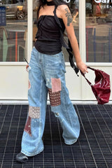 Jean maxi rétro déchiré à patchwork et éclaboussures de peinture