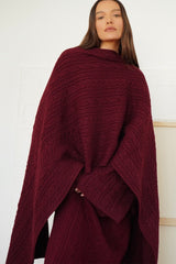 Cable Polo Knit Top Maxi Skirt Set