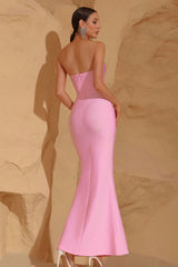 Robe de soirée bustier à franges et strass