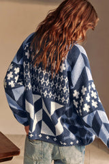 Cardigan long ample en maille à manches longues, style Y2K abstrait