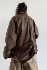 Veste de moto rétro marron mat en PU