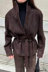 Chic Suede Long Sleeve Jacket Coat