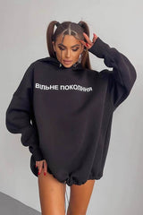 Sweat à capuche oversize à manches longues et imprimé lettres