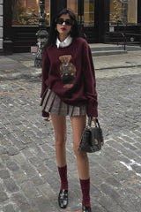 Pull en maille slim brodé ours rétro