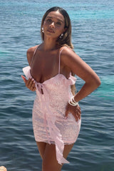 Sequin Ruffle Hem Design Bodycon Slip Dress