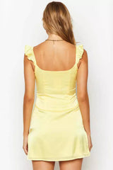 Solid Satin Ruffled Strap Sleeveless Mini Silk Dress