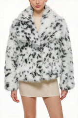 Spotted Wide Collar Faux Fur Coat