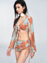 Ensemble jupe tie-dye bleu et orange