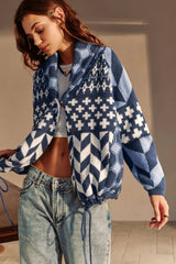 Cardigan long ample en maille à manches longues, style Y2K abstrait