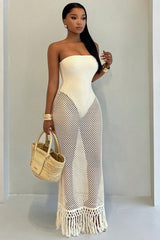 Solid Tube Cutout Tassel Maxi Slim Bodycon Dress