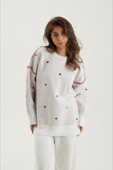 Pull en maille à manches longues oversize à imprimé cœur
