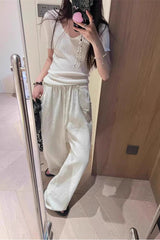 Relaxed Washed Linen Wide Leg Drawstring Pants