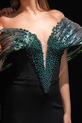 Robe de soirée bandage à panneaux et appliqués de perles