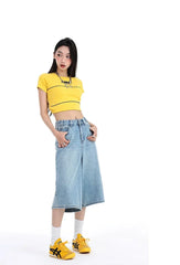 Short culotte en jean taille haute