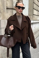 Trench-coat chic à col cranté et double boutonnage en laine mélangée
