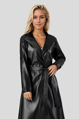 Manteau en cuir chic style peignoir long infroissable