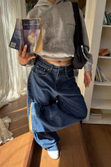 Jean bleu foncé vintage décontracté à jambes larges et courbes