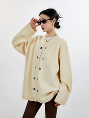 Cardigan en maille à bordure côtelée, oversize, bouton et fermeture éclair