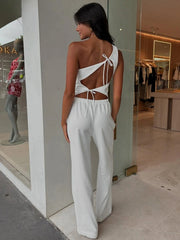 Ensemble deux pièces pantalon dos nu White Hollow