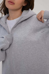 Sweat à capuche oversize à manches longues et fermeture éclair, couleur unie