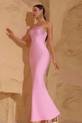 Robe de soirée bustier à franges et strass