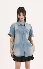 Chemise en jean délavé oversize à boutons