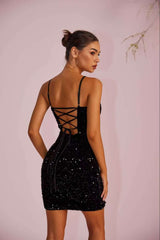 Robe de soirée à bretelles fendues, transparente et moulante à empiècements de sequins