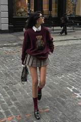 Pull en maille slim brodé ours rétro