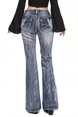 Vintage Butterfly Embroidered Flare Jeans