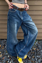 Jean oversize délavé à jambes larges brodé d'étoiles