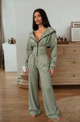 Hooded Drawstring Two Piece Pants Set