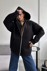 Sweat à capuche ample de couleur unie, style streetwear