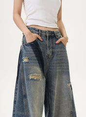 Jean baggy à jambes larges délavé et usé