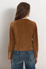 Veste courte classique en daim à boutons métalliques