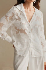 Blouse décontractée printemps-été à col roulé brodé