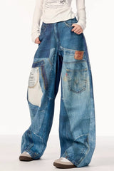 Jean à jambes larges imprimé patchwork vintage de la mode urbaine