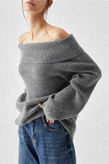 Pull gris uni à épaules dénudées