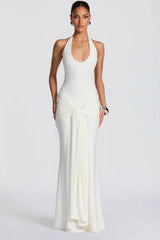 U Neck Halter Sash Panel Bodycon Party Dress