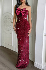 Robe de soirée longue bustier à nœud