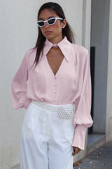 Chemisier élégant ample à manches longues et col