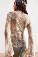 Chemisier ajusté en dentelle semi-transparente