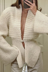 Cardigan en maille uni rétro à col V et ourlet asymétrique