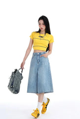 Short culotte en jean taille haute