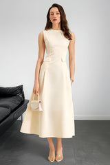 Elegant A Line Flared Sleeveless Work Dress
