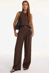 Stripe Crew Sleeveless High Waist Wide Leg Work Set