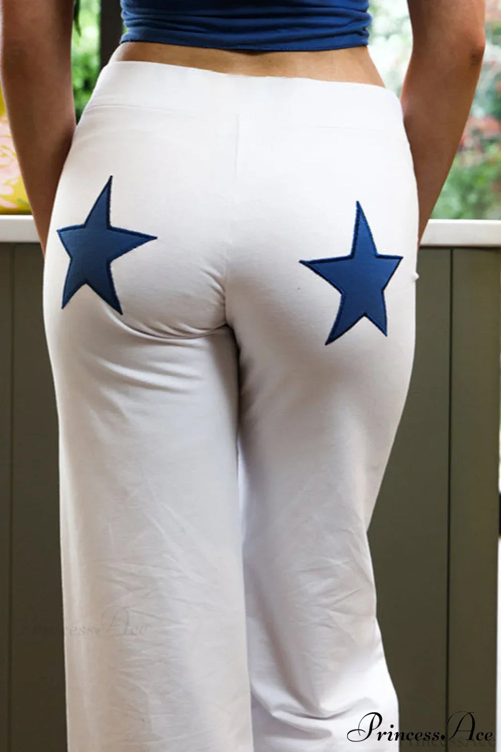 Embroidered Star High Waist Slim Straight Pants