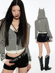 Sweat à capuche zippé à oreilles de chat rayées