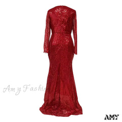 Exquisite Mesh Sequined High-Split Wedding Party Evening Gown Dress